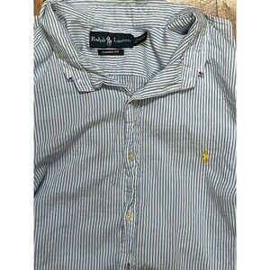 Ralph Lauren Blue Casual Button Down Shirt with Classic Stripes